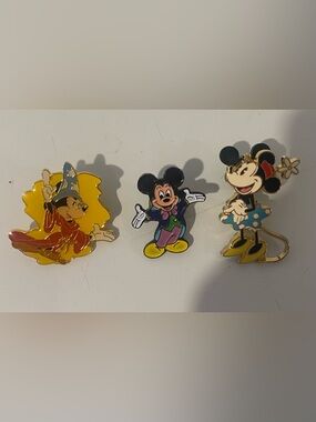 Vintage Disney Enamel Pin Lot Mickey Mouse Minnie Fantasia Sorcerer Pins